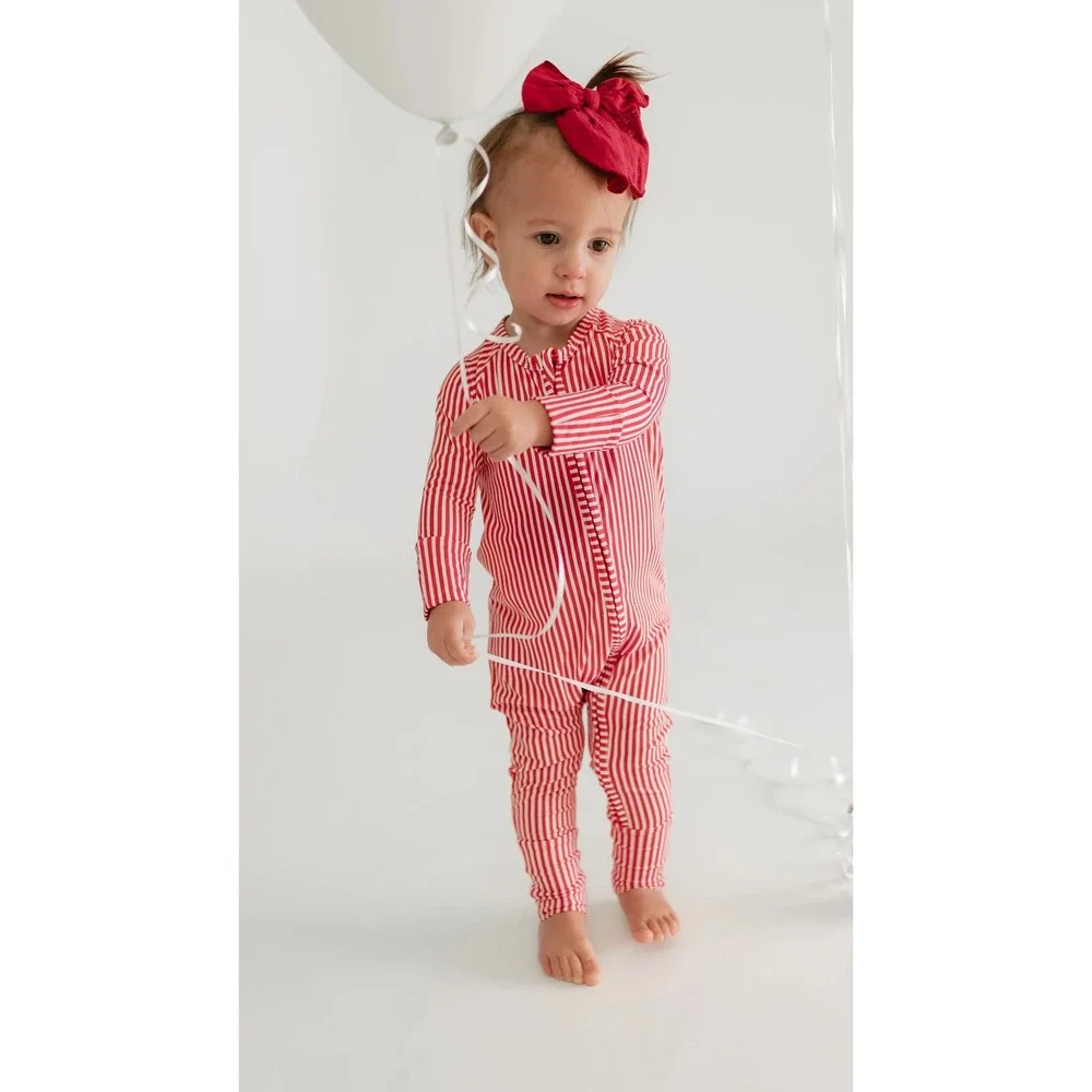 Dream With Silks Red Pin Stripe Bamboo Viscose Infant Romper 0-3 Months NWT